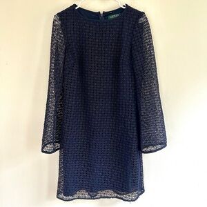 Lauren Ralph Lauren Navy Blue Lace Sheath Dress – Size 8